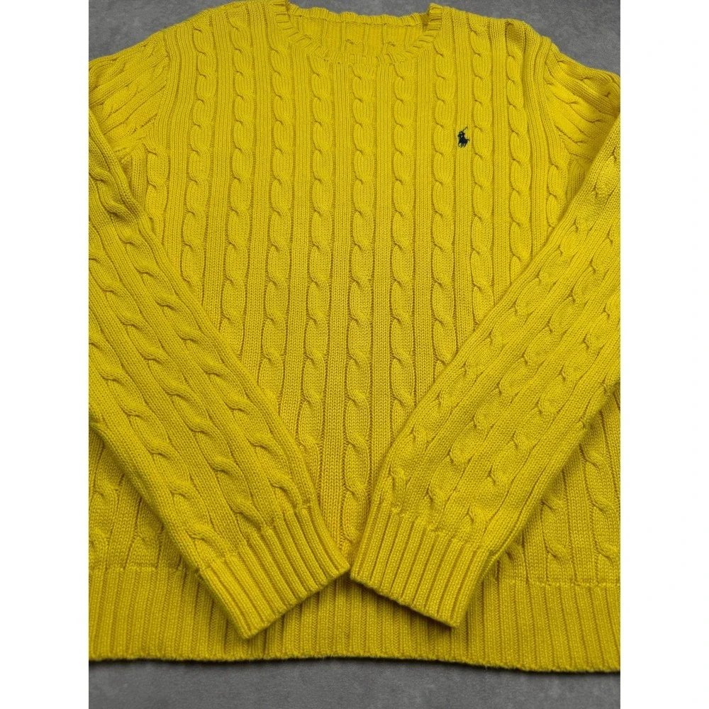 Polo Ralph Lauren Mens S* Yellow Cable Knit Crewneck Sweater Pony Logo Classic